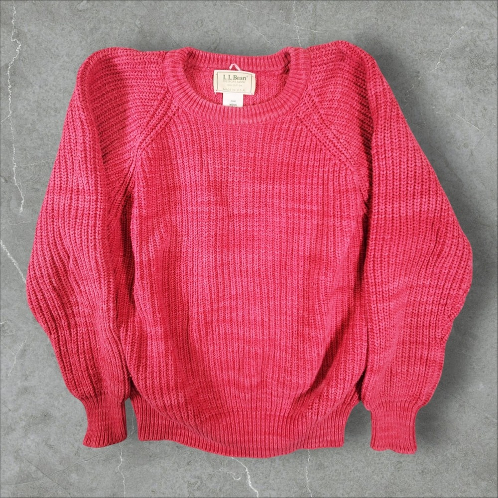 LL Bean Shaker Knit Sweater Mens Medium Pink Hunting Made in USA #2460 Fisherman